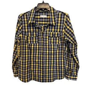 Christopher & Banks Plaid Button-Up Shirt Women's Long Sleeve Yellow‎ Blue